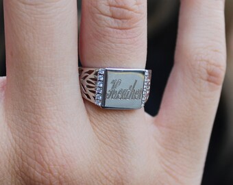 Sterling Silver Monogram Ring, Sterling Silver Initial Ring, Sterling Silver Ring, Personalized Rings, Sienna Ring, Gifts for Her
