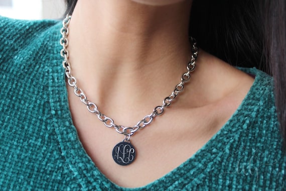 Stainless Steel Monogram Necklace Stainless Steel Link Necklace Personalized Necklace Name Necklace Engraved Necklace Etsy