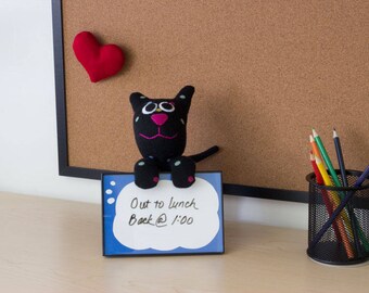 Cat Message Board - cat lover gift - coworker gift - cute desk accessory - new job gift - cute office decor - dorm decor - black