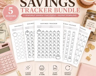 5 Cute Savings Tracker Bundle | Printable Savings Sheets | Minimalist Budget Planner | A4 A5 Letter PDF | Sinking Funds Tracker Icons