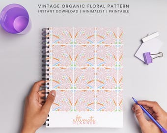 Vintage Floral Planner Cover | Undated Printable Cover | Organic Botanical Pattern | A4 A5 A6 US Letter | Planner Divider Page