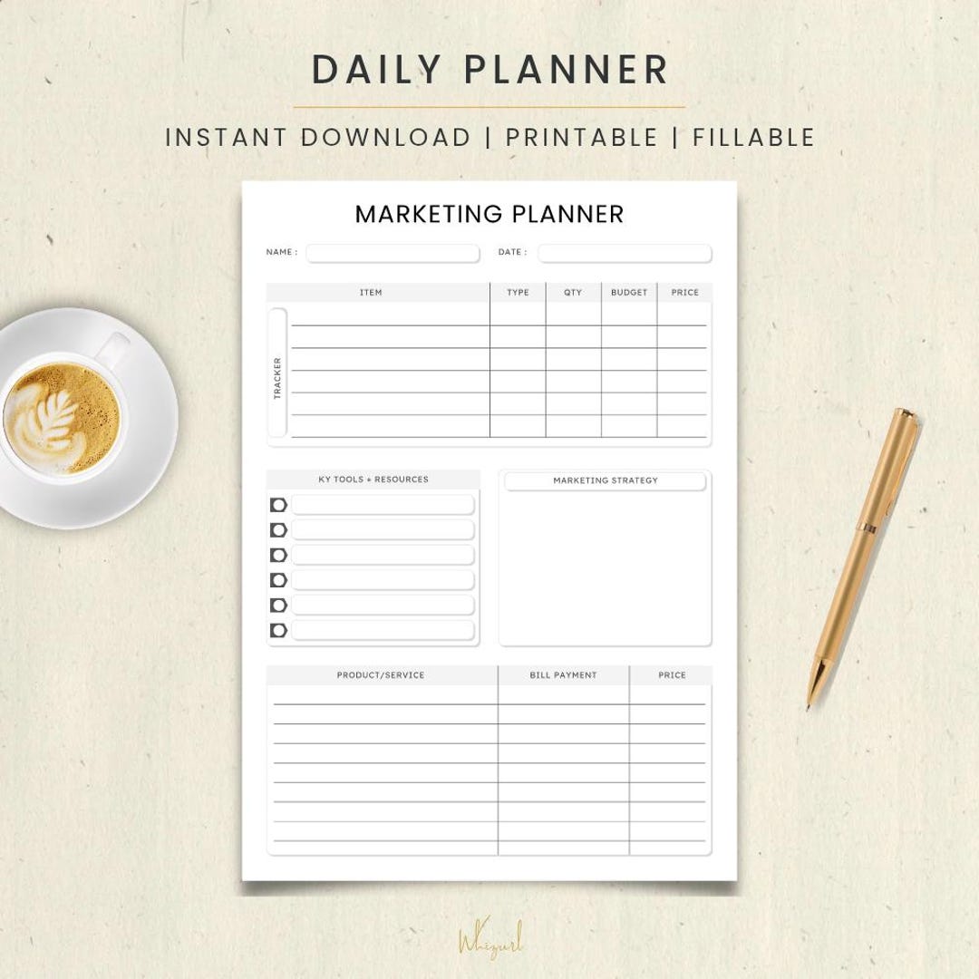 Marketing Planner Template | Simple Minimalist | A4-A6 & Letter Sizes, Printable (digital ...