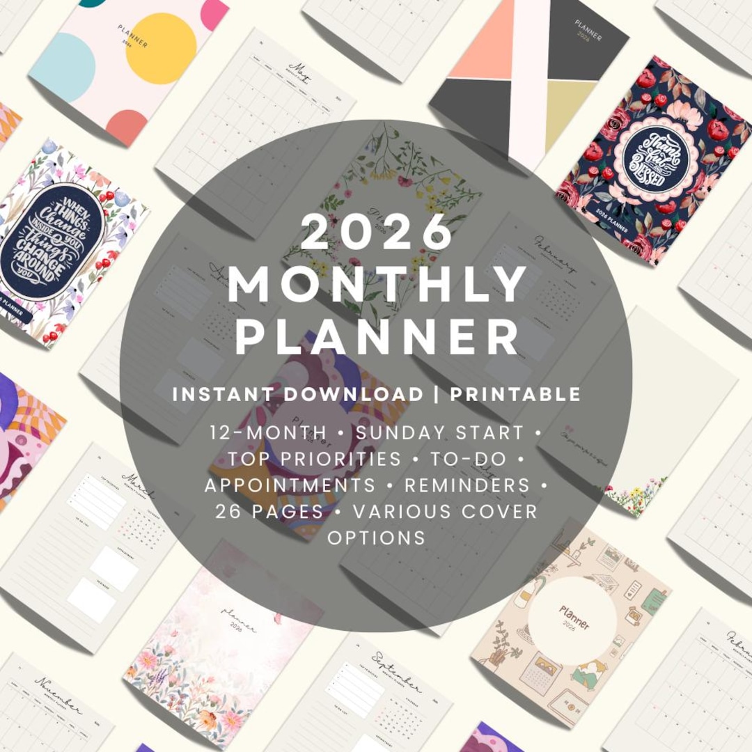2026 Monthly Planner Printable Bundle + Free 10 Cover Options, Instant ...