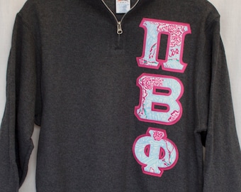 Charcoal Gray 1/4 Zip With Pi Beta Phi Fabric On Hot Pink