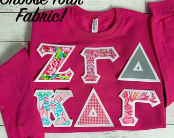Greek Sorority Sweatshirt: Sewn Fabric Letters, Customizable Fabric- Kappa Delta, Sigma Kappa, Chi Omega, Kappa Kappa Gamma, and More