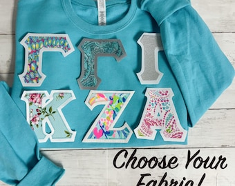 Greek Sorority Sewn Letters Customizable Fabric | Sweatshirt | Sorority Family Shirt | Greek Gift | | Kappa Delta, Sigma Kappa, Chi Omega