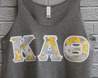 Grey Flowy Stringer Tank With Yellow floral Fabric on White (363d)