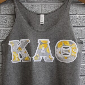 Grey Flowy Stringer Tank With Yellow floral Fabric on White (363d)
