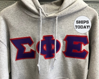 Sigma Phi Epsilon Hoodie | Fraternity Gift | Fraternity Hood | Sigma Phi Epsilon Letters | SFE Sewn Letters | Athletic Heather | Frat Hood