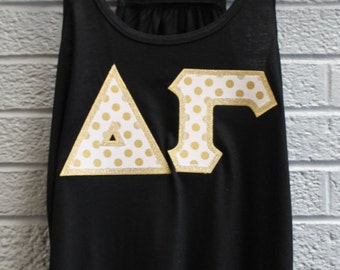 Black Bella Tank With Metallic Gold Polka Dots On Metallic Gold (352D)