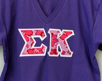 Purple V-Neck with Sigma Kappa Fabric V-Neck on Glitter