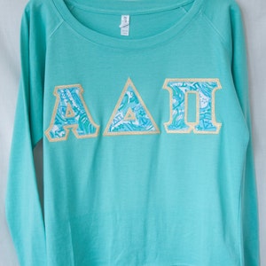 Alpha Delta Pi | ADPi | Oversized Crew | Alpha Delta Pi Sewn Letters | ADPi Gift | Greek Sewn Letters | Sorority Family Shirt | Seafoam