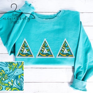 Delta Delta Delta | DDD | Tri Delt | Comfort Color | Tri Delt Sewn Letters | Tri Delt Gift | Sorority Sewn Letters | Lagoon | Sorority Shirt