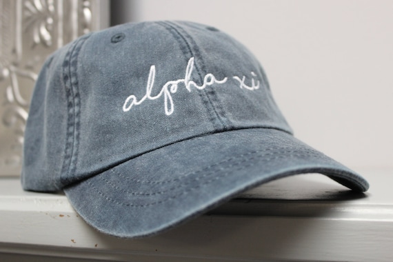 Alpha Xi Delta Navy Hat Embroidered in White Script - Etsy display picture 1