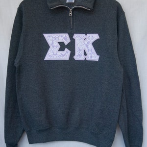 Charcoal Gray Quarter Zip With Lavender Damask Print On Lavender (246)