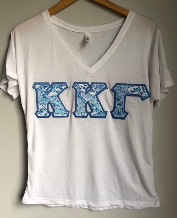 White Bella Flowy V-Neck With Kappa Kappa Gamma Fabric on Blue - Etsy.de
