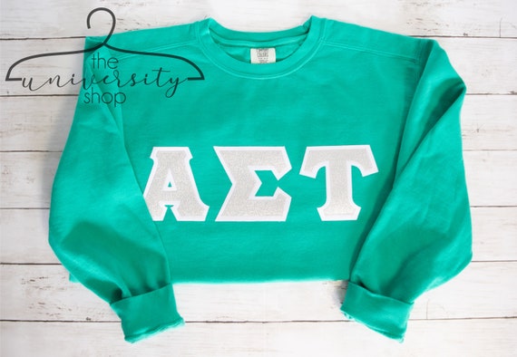 Alpha Sigma Tau AST Sorority Sewn Letters Greek Sewn Letters Island Green  Sweatshirt Sorority Family Shirt Comfort Colors - Etsy