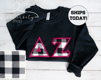 Delta Zeta | DZ | Delta Zeta Sewn Letters | Sorority Sewn Letters | Delta Zeta Sweatshirt | DZ Gift | Sorority Family Shirt | Black