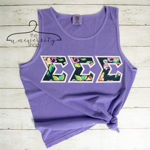 Comfort Color Tank | #204D | Sorority Sewn Letters | Greek Sewn Letters | Violet Comfort Color Tank | Sorority Family Shirt | Unisex Tank