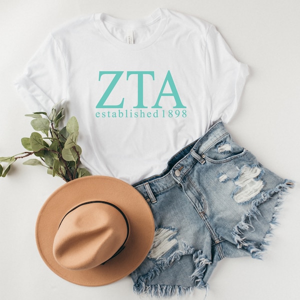 Zeta Tau Alpha | Zeta Tau Alpha T-shirt | Sorority Big Little Gift | Sorority Family Shirt | Zeta Gift| Zeta Tau Alpha Letters | White