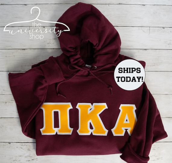 Pi Kappa Alpha Hoodie PIKE Fraternity Gift Fraternity Hood Pi Kappa Alpha  Letters PIKE Sewn Letters Maroon PIKE Shirt 