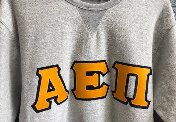 Grey Inside Out Sweatshirt with Athletic Gold on Navy with Custom Stitched  Greek Letters