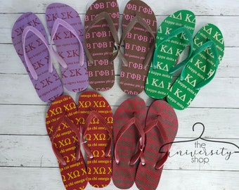 Sorority Flip Flops | Sorority Gift | Greek Gift | Sorority Letters | Alpha Chi | Kappa Delta | Gamma Phi Beta | Sig Delt | Sorority Sewn