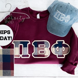 Pi Beta Phi | Pi Beta Phi Sewn Letters | Sorority Sewn Letters | Greek Sewn Letters | PBF Gift | Sorority Family Shirt | Navy | Maroon