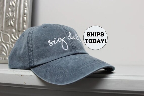 Sigma Delta Tau Navy Hat Embroidered in White Script - Etsy display picture 3