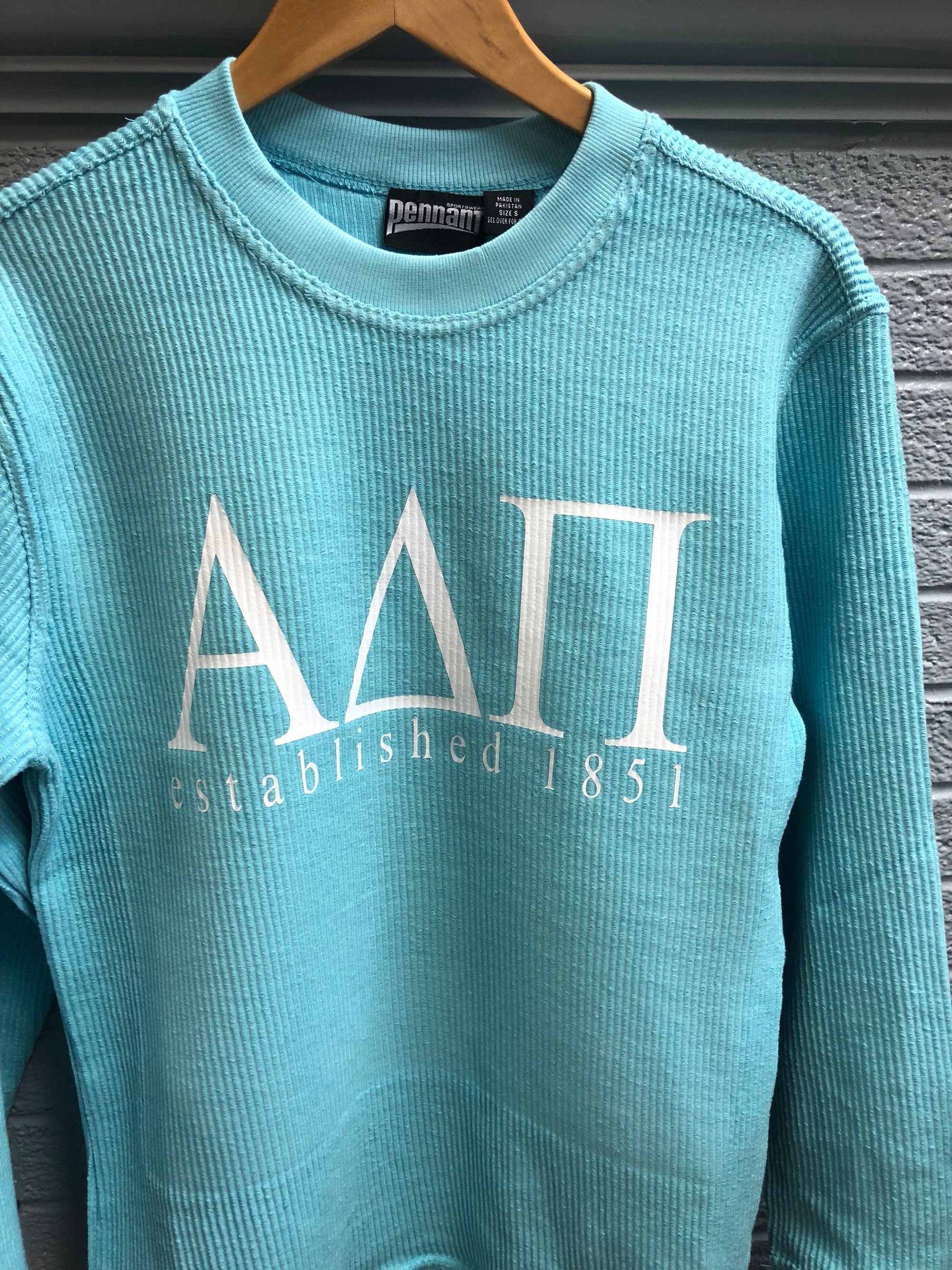 Aqua Washed Cord Crew With Press on Design Sorority Greek Letters Crewneck Etsy