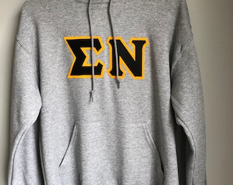 Sigma Nu Hoodie | SN | Fraternity Gift | Fraternity Sweatshirt | Sigma Nu Stitched Letters | Sigma Nu Sewn Letters | Sigma Nu Gift | Heather