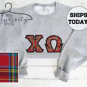 Chi Omega | #205 | Sorority Sewn Letters | Greek Sewn Letters | Grey Sweatshirt | Sorority Family Shirt | Unisex Sweatshirt | Greek Gift