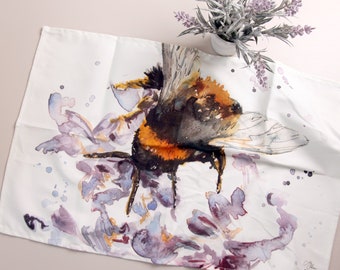 Bee on Heather Design Cotton Teatowel