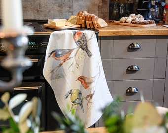 The Lookout' British Birds Design Cotton Teatowel