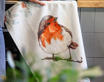 The Hearth ' Robin Design Cotton Teatowel