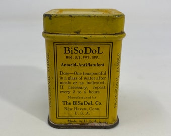Antique BiSoDol Antacid Tin, Professional Sample Tin, Advertising Tin, 1 1/4" by 2"