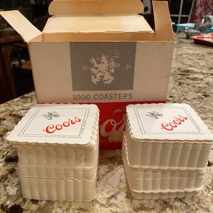 Vintage Coors Original Box of Coors Paper Coasters, Box Holds 1000 and 1/2 Full, Each 3 3/8&quot; Square, Great Condition