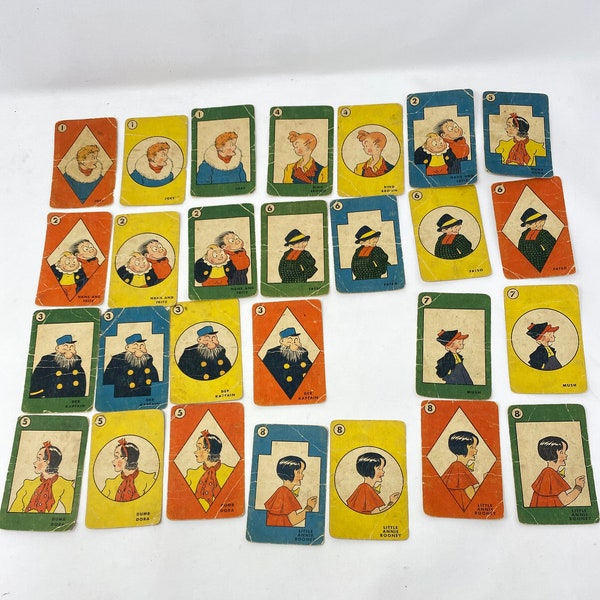Vintage Antique Old Maid Playing Cards, 27 Cards, 1920's, Great Graphics, Junk Journal, Scrapbooking