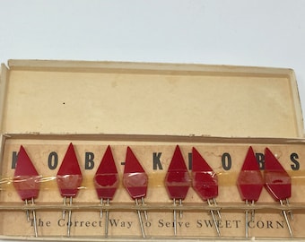 8 Vintage Red Bakelite Corn on the Cob Holders, Never Used, Kob-Knobs