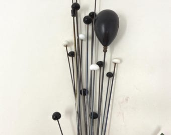 18 Black and White Glass Hat Pins Plus 1 Wood Hat Pin