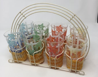 Vintage Glass Ware with White Wire Carrier