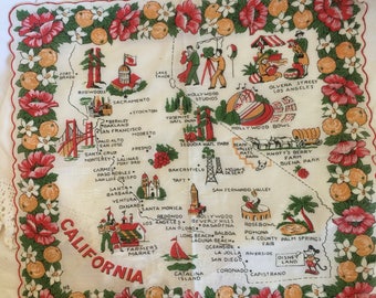 Vintage Handkerchief California Souvenir Red