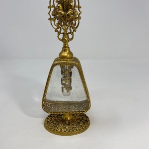 Beautiful Vintage Ormolu Vanity Orchid Clear Tall Perfume Bottle, 9&quot;