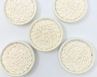 Extra Large Vintage White Plastic Button with Coiled Cording