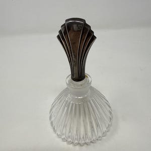 Vintage Art Deco Towle Sterling Silver Stopper on Fluted Crystal Clear Perfume Bottle, 4 3/4"