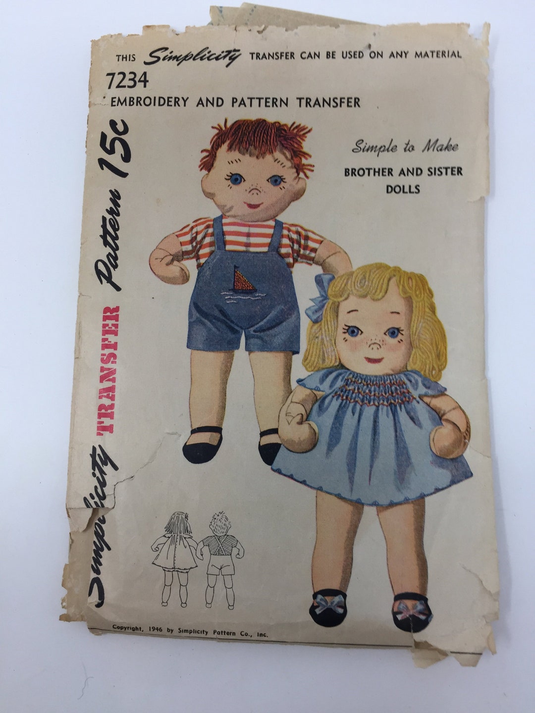 Vintage Brother and Sister Doll Pattern Simplicity 7234 1951 - Etsy