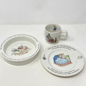 Wedgwood Peter Rabbit Porcelain Child&#39;s Plate, 7&quot;; Bowl  and Cup, Great Condition