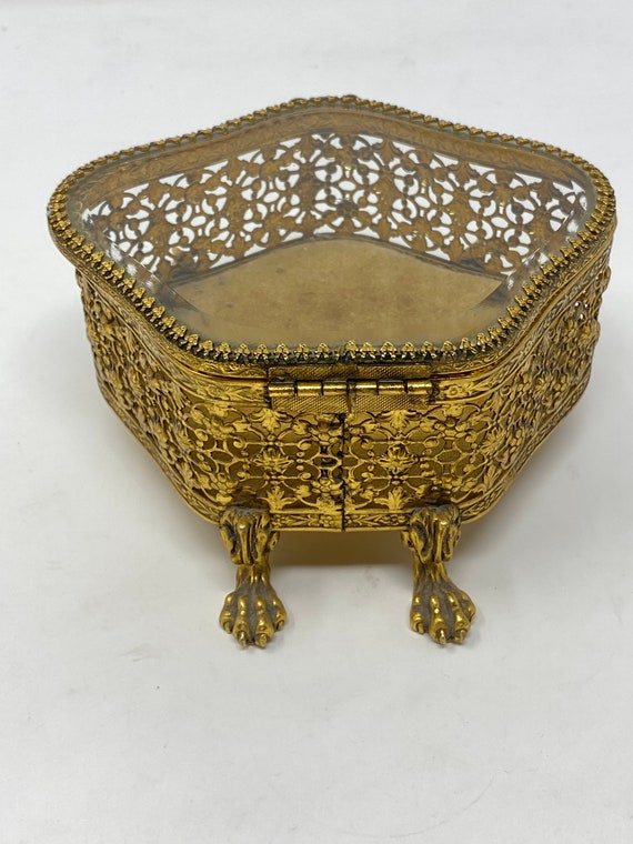 Vintage Ormolu Vanity 5 Sided Jewelry Box Casket, 