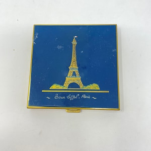 Vintage Navy Blue Compact with  Gold Etched Eiffel Tower, 1950&#39;s, Good Condition