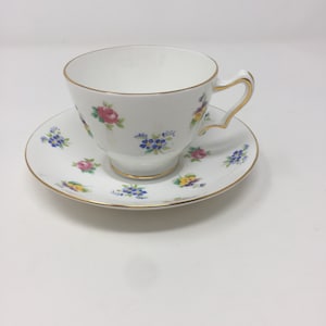 Vintage Staffordshire England Crown Pattern Fine Bone China Cup and Saucer.
